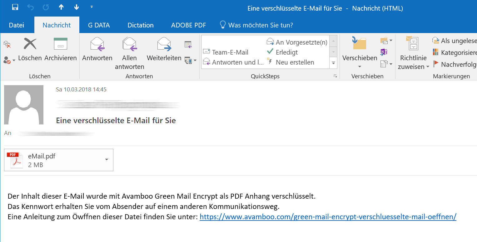Empfangene verschlüsselte E-Mail in Outlook