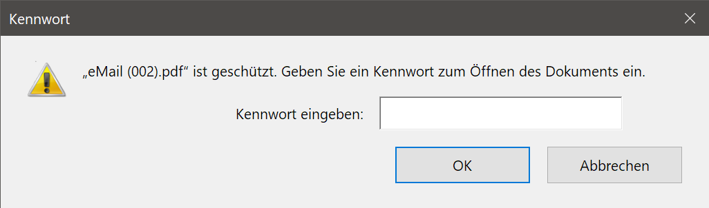 Passwortabfrage beim Öffnen der verschlüsselten PDF