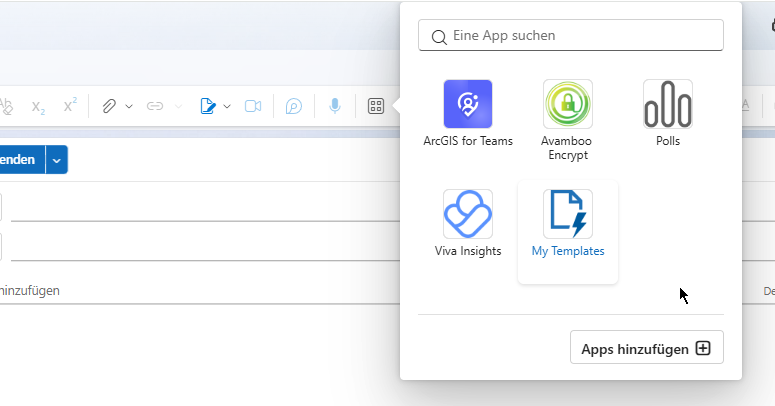Neues Outlook, Add-ins-Symbol markiert
