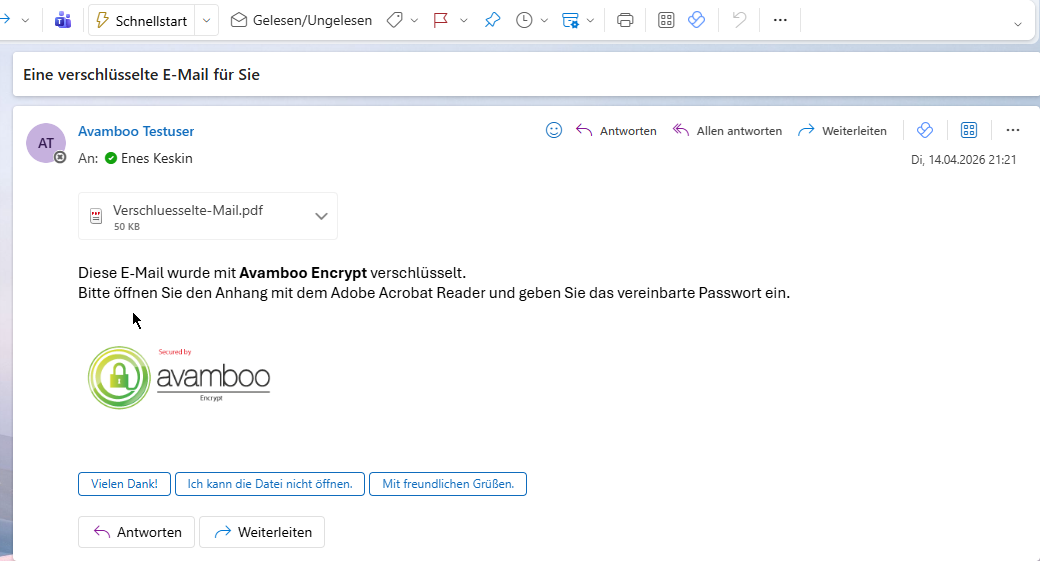 Empfangene E-Mail mit PDF-Anhang