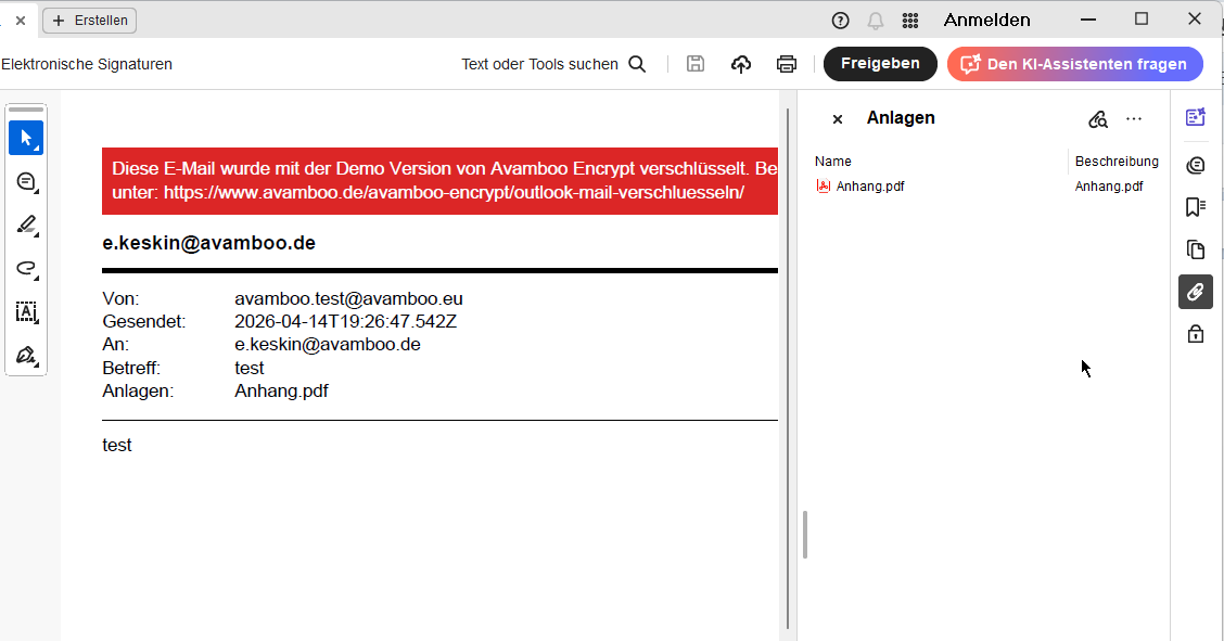 Anhänge-Panel im Adobe Acrobat Reader